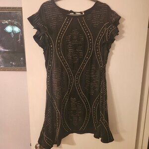 Free People Velvet black beaded short sleeve flair dress